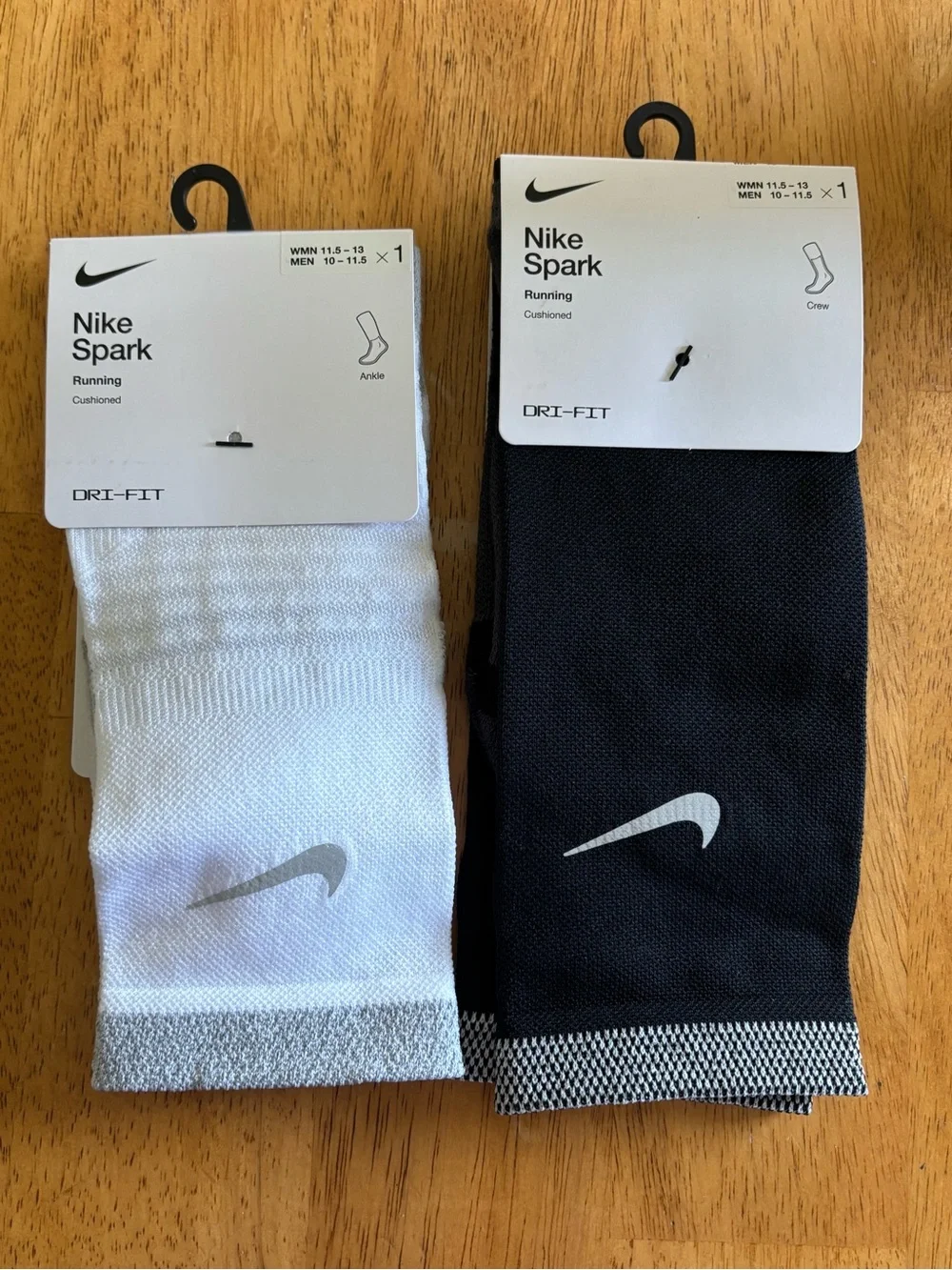 Nike Spark Cushioned Running Socks Bundle - White Ankle & Black Crew (M 10-11.5)